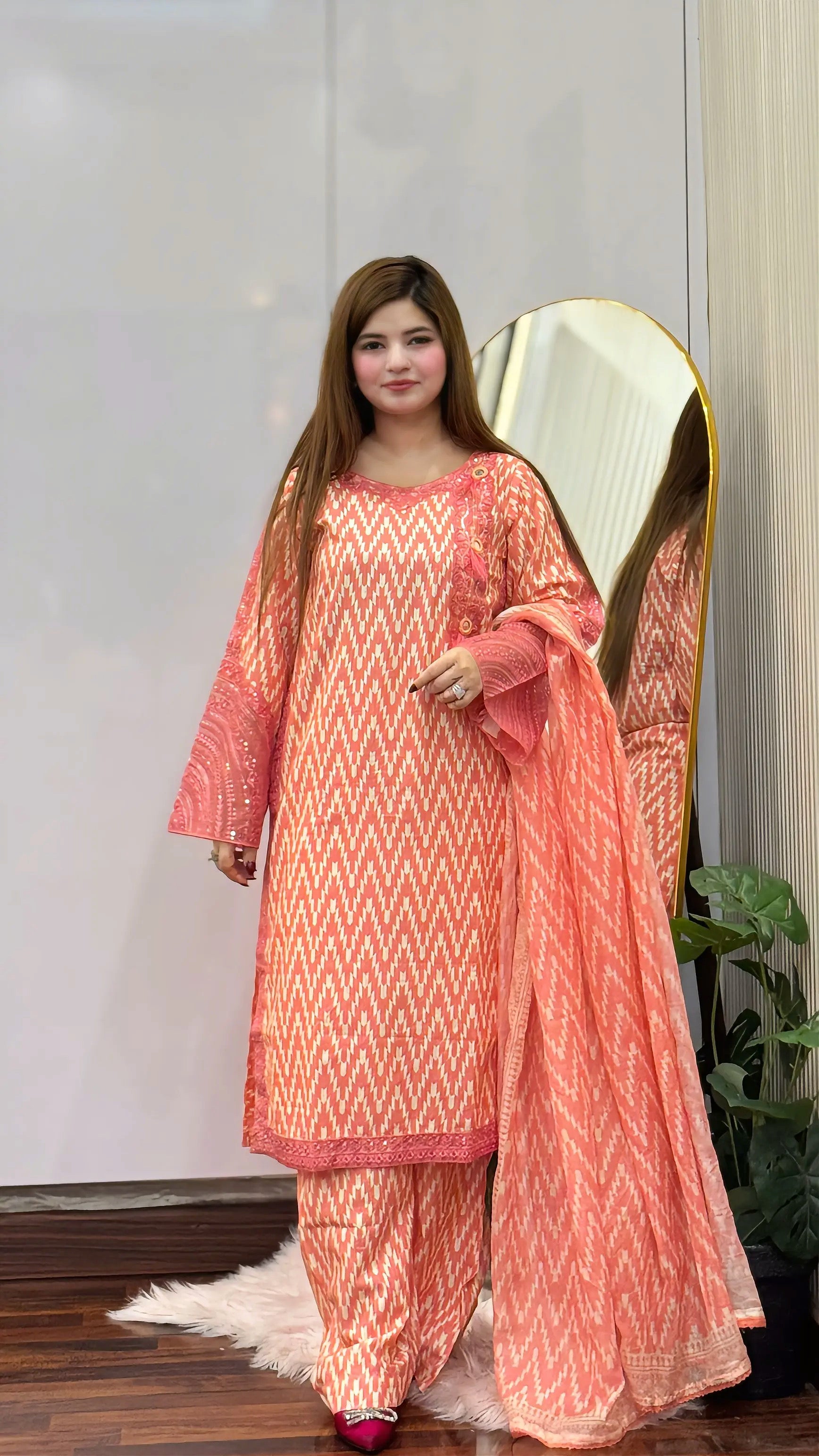 Veloura Peach 3PC With Free Hand Bag - Grace Stitch 